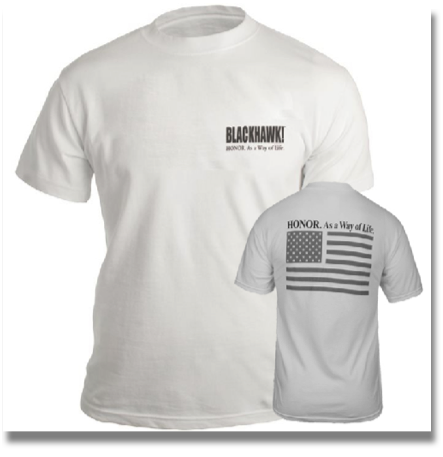 BLACKHAWK! HONOR T-SHIRT (GRAY FLAG)

Constructed of 100% cotton, this simple short-sleeve design features the BLACKHAWK!® logo.